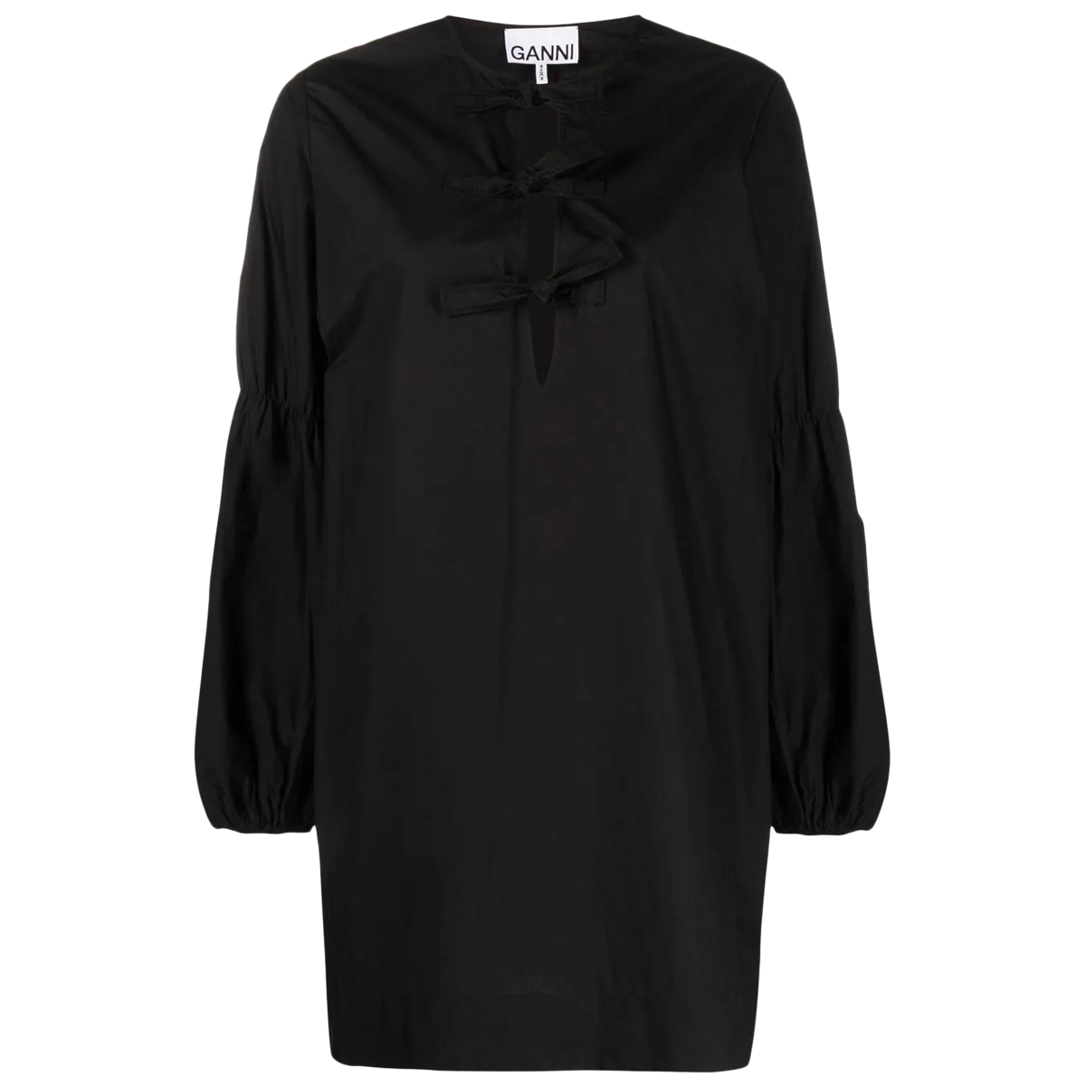 ganni cotton poplin tie string mini dress Ganni (Cotton Poplin Tie String Mini Dress) Black