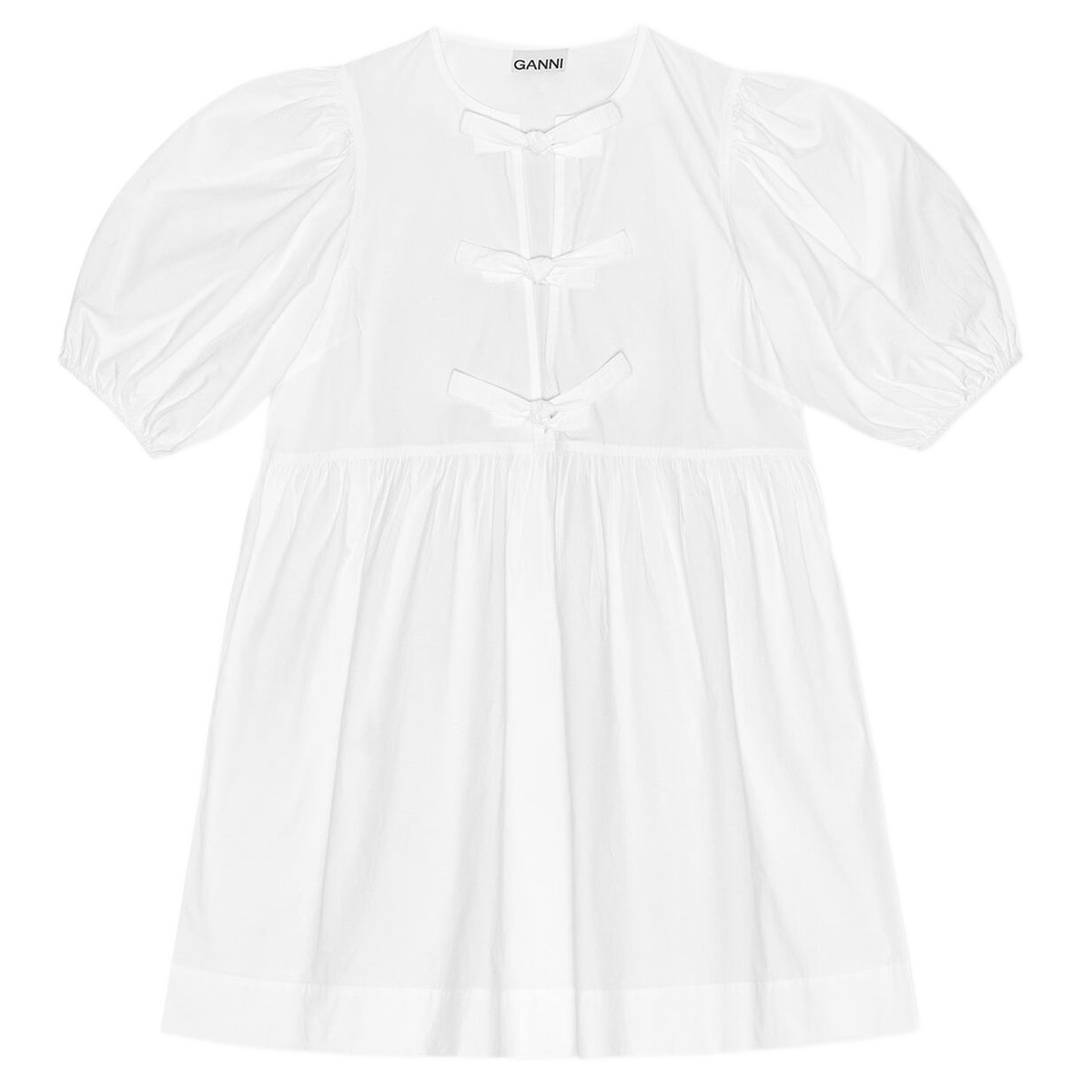 Ganni (Cotton Poplin Tie String Mini Dress) White - WOW