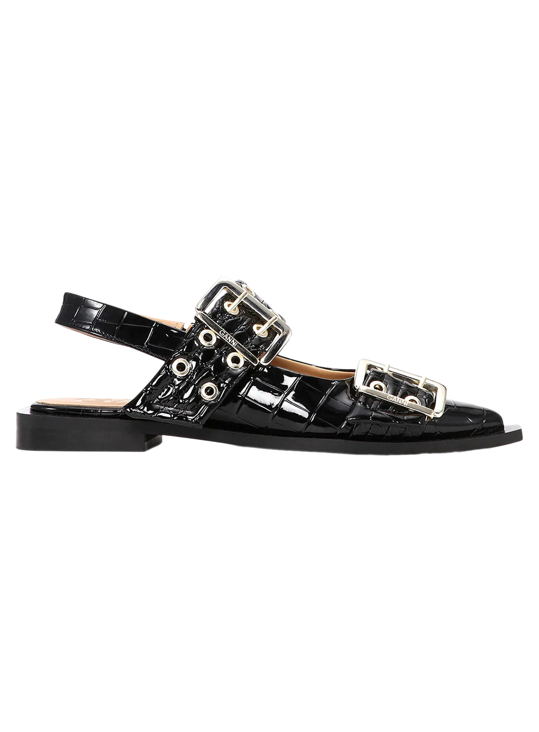 Ganni (FEMININE BUCKLE BALLERINA CROCO) Black - WOW concept – WOW