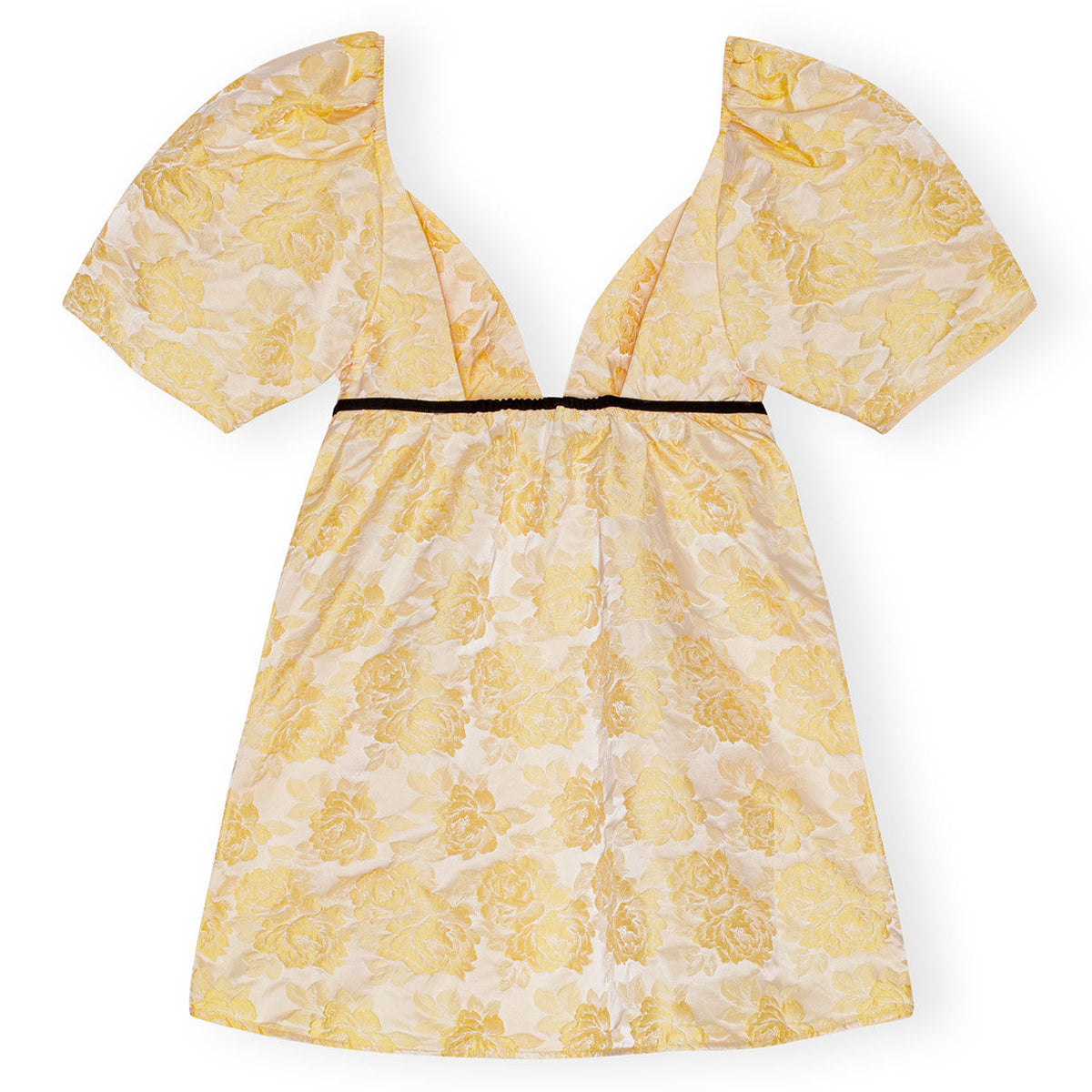 POPPY】GOLD JACQUARD PUFF MINI DRESS Gold jacquard puff mini dress